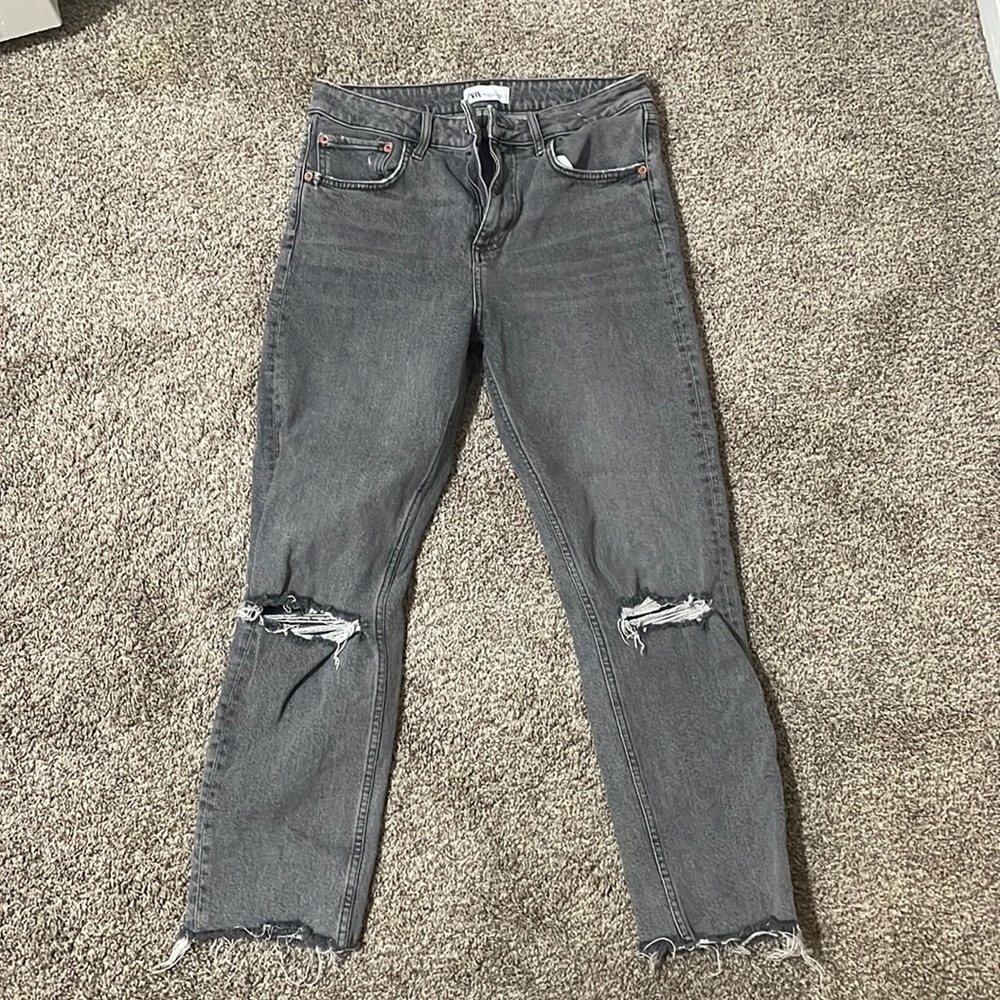 Grey Zara ripped and flared jeans